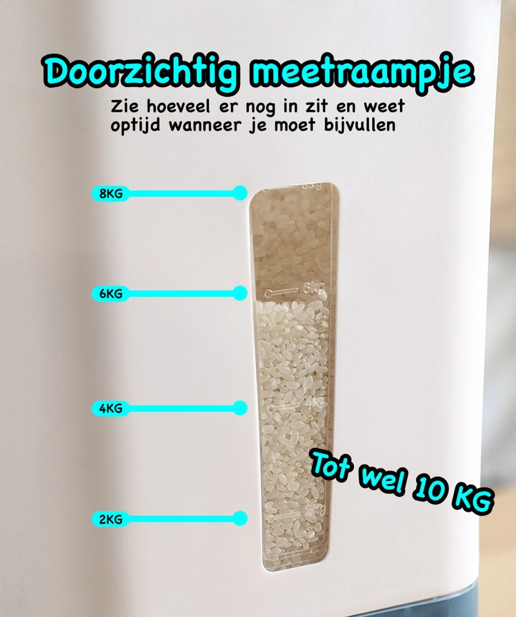 Merkloos Rijst Dispenser - Bewaarpotten - Keuken Opslag - Dispenser Cornflakes, Granen, Snoep, Noten, Voedsel - Keuken Gadgets - Opbergdoos Met Deksel - Voorraadpotten - Opbergpotten - Rijst Bewaren - Rijst Opbergdoos 10 Kg Opslag - Afbeelding 7