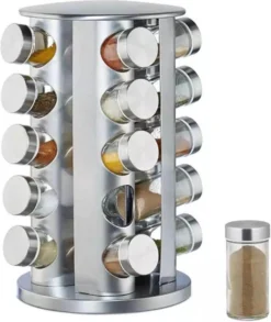 SensaHome 360 Graden Roteerbare Kruidencarrousel - Kruidenrek/Kruidenmolen - 20 Kruidenpotjes - 5 Laags - Draaibaar - 20 Specerijen Potjes - Specerijenmolen