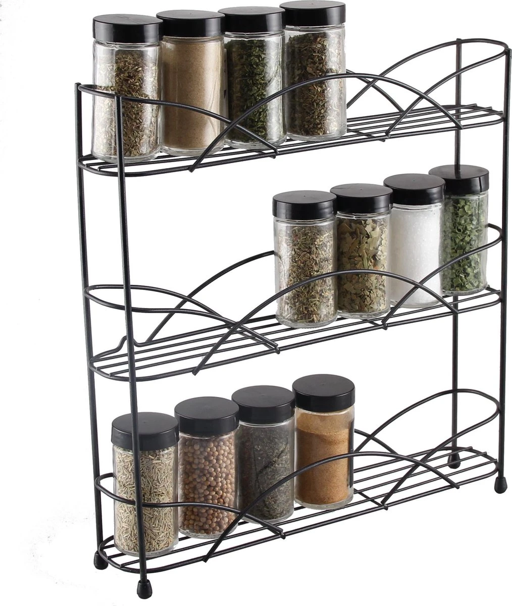 Zindoo - Kruidenrek - Standaard - 3-laags - Ophangbaar - 18 Kruiden Potjes - Anti-slip Pootjes - Spice Rack - Specerijenrek - Keukenorganizer - Keukenaccessoires
