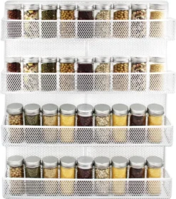 QUVIO Groot Kruidenrek - Staal - Wit - Ophangbaar - Voor 32 Kruidenpotjes - 4 Laags