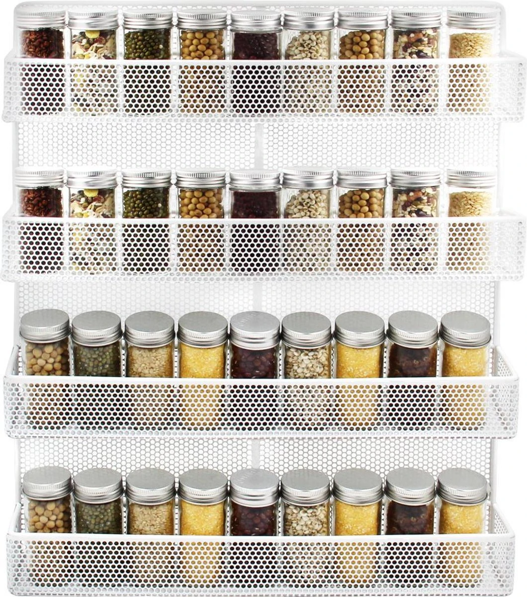 QUVIO Groot Kruidenrek - Staal - Wit - Ophangbaar - Voor 32 Kruidenpotjes - 4 Laags