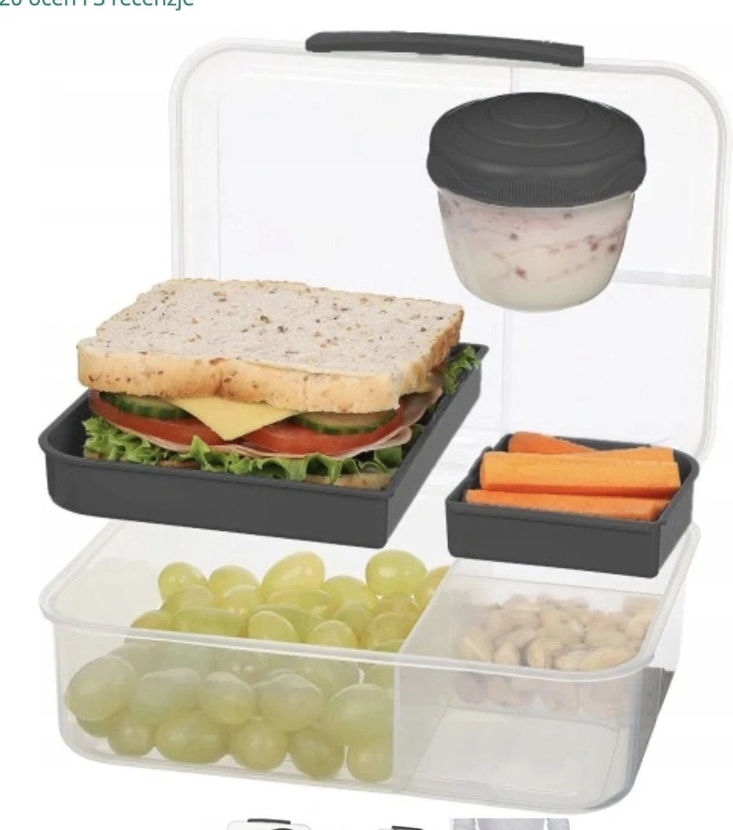Lunchbox - Broodtrommel Inclusief Sausbeker - 3 Compartimenten - Saladebox - Brooddoos Met Yoghurtpotje - Afbeelding 6