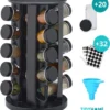 TidyHome Kruidenrek Draaibaar - Kruidenpotjes - Kruiden Carrousel - 20 Kruidenpotjes - Zwart - RVS - Draaibaar - Aanrecht Organizer - Inclusief Labels, Pen En Trechter - Keuken Organizer