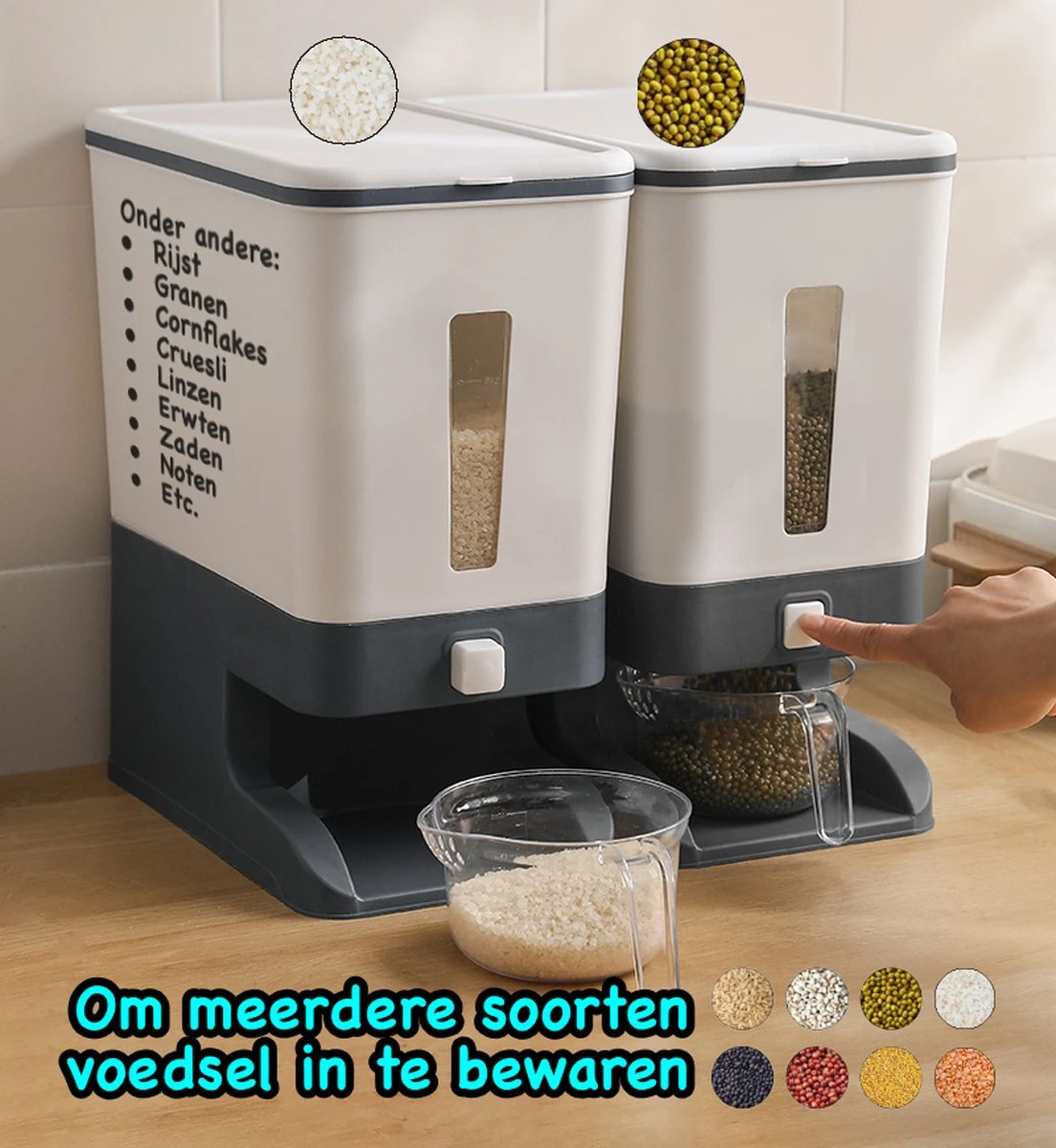 Merkloos Rijst Dispenser - Bewaarpotten - Keuken Opslag - Dispenser Cornflakes, Granen, Snoep, Noten, Voedsel - Keuken Gadgets - Opbergdoos Met Deksel - Voorraadpotten - Opbergpotten - Rijst Bewaren - Rijst Opbergdoos 10 Kg Opslag - Afbeelding 5