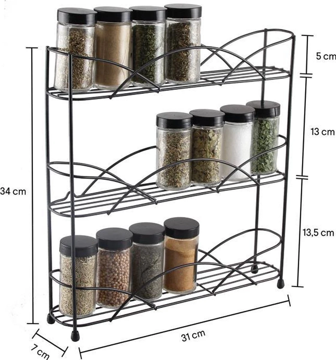 Zindoo - Kruidenrek - Standaard - 3-laags - Ophangbaar - 18 Kruiden Potjes - Anti-slip Pootjes - Spice Rack - Specerijenrek - Keukenorganizer - Keukenaccessoires - Afbeelding 3