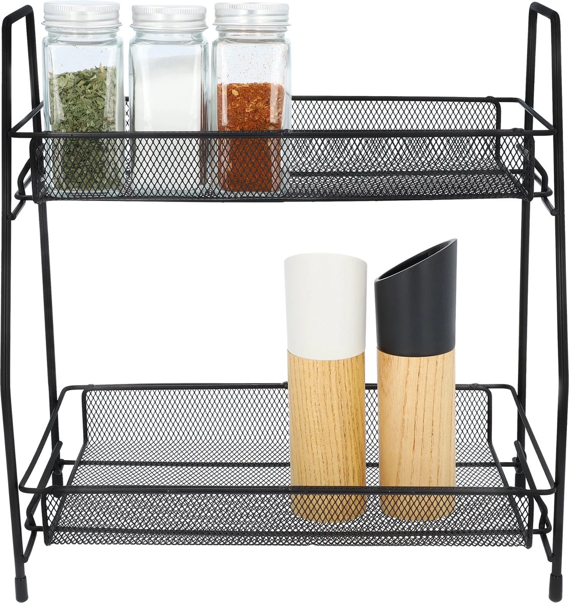 QUVIO Kruidenrekken Staal - Kruidenrek Staand - Kruidenrekken Zwart - Opbergrek - Opbergrekken Breedte Van 25 Tot 50 Cm - Opbergrek Zwart - Keukenrek - Keukenrek Staand 2 Laags - Zwart - Metaal - Afbeelding 2