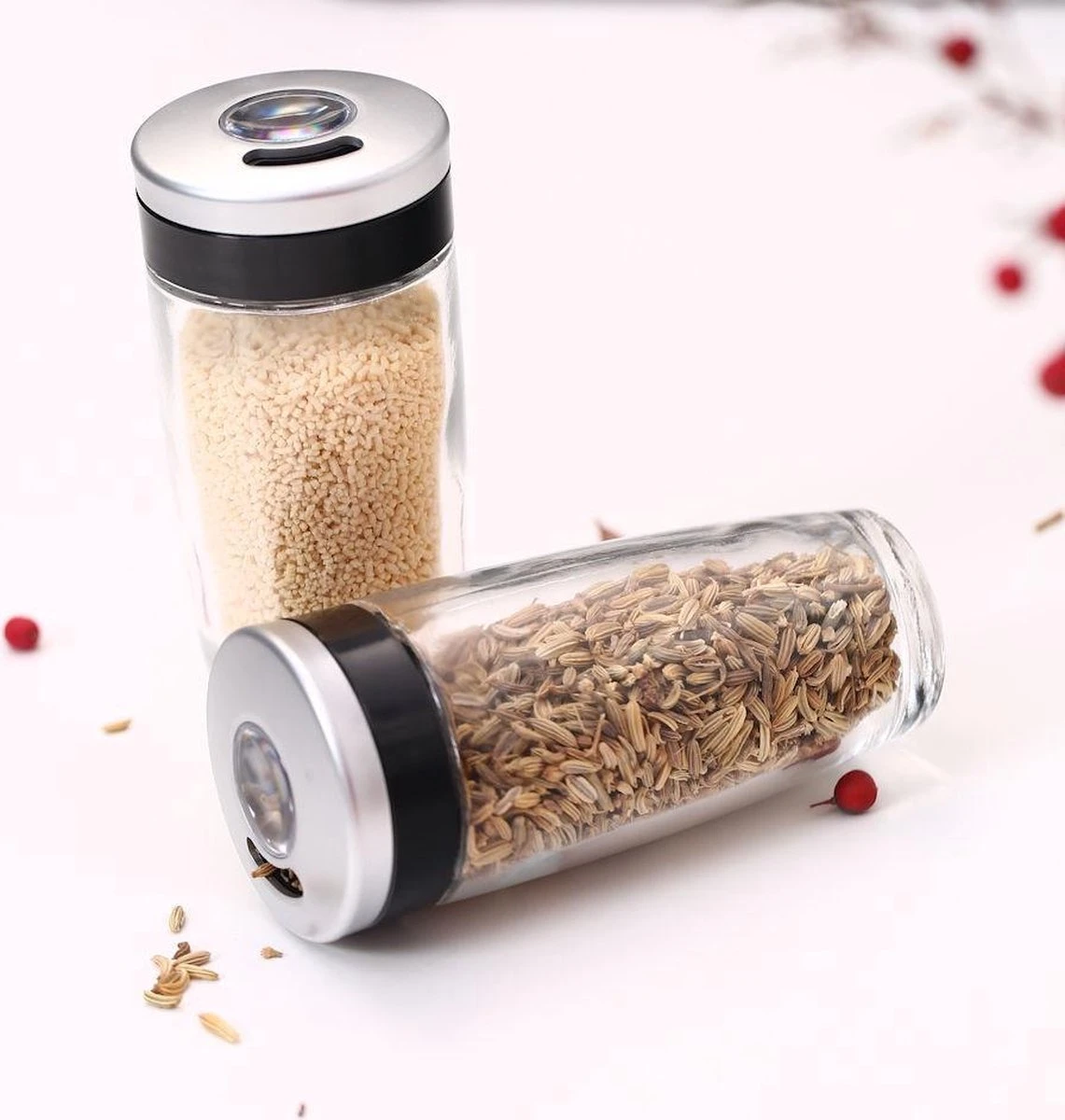 Merkloos Decopatent® Kruidenrek Incl. 16 Glazen Kruiden Potjes - Rvs Strooideksel - Staand Kruiden & Specerijen Rek - Kruidenpotjes Glas - Afbeelding 6