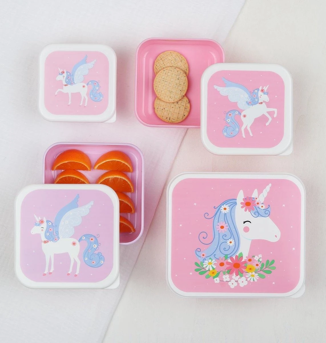A Little Lovely Company - Brooddoos - Broodtrommel - Lunch & Snack Box Set Van 4 - Eenhoorn - Afbeelding 4
