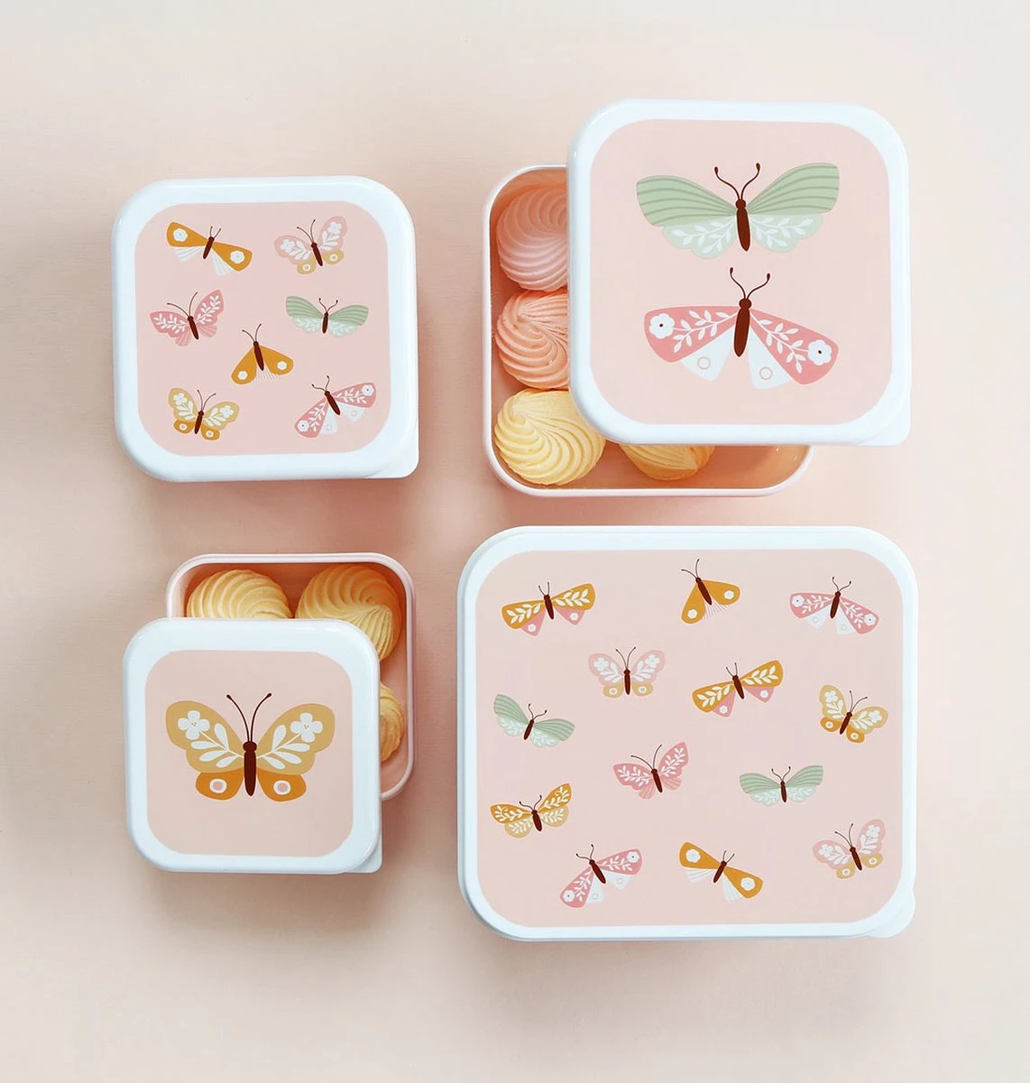 A Little Lovely Company - Brooddoos - Broodtrommel - Lunch & Snack Box Set Van 4 - Vlinders - Afbeelding 3