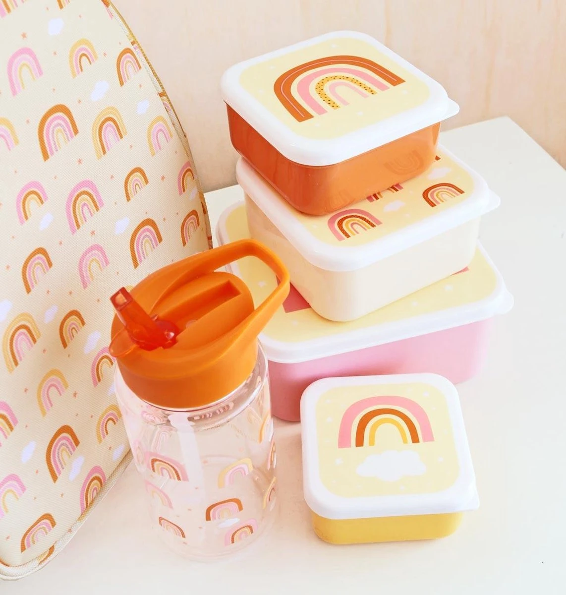 A Little Lovely Company - Brooddoos - Broodtrommel - Lunch & Snack Box Set Van 4 - Regenbogen - Afbeelding 3