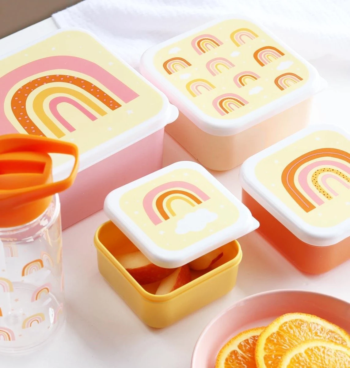 A Little Lovely Company - Brooddoos - Broodtrommel - Lunch & Snack Box Set Van 4 - Regenbogen - Afbeelding 4