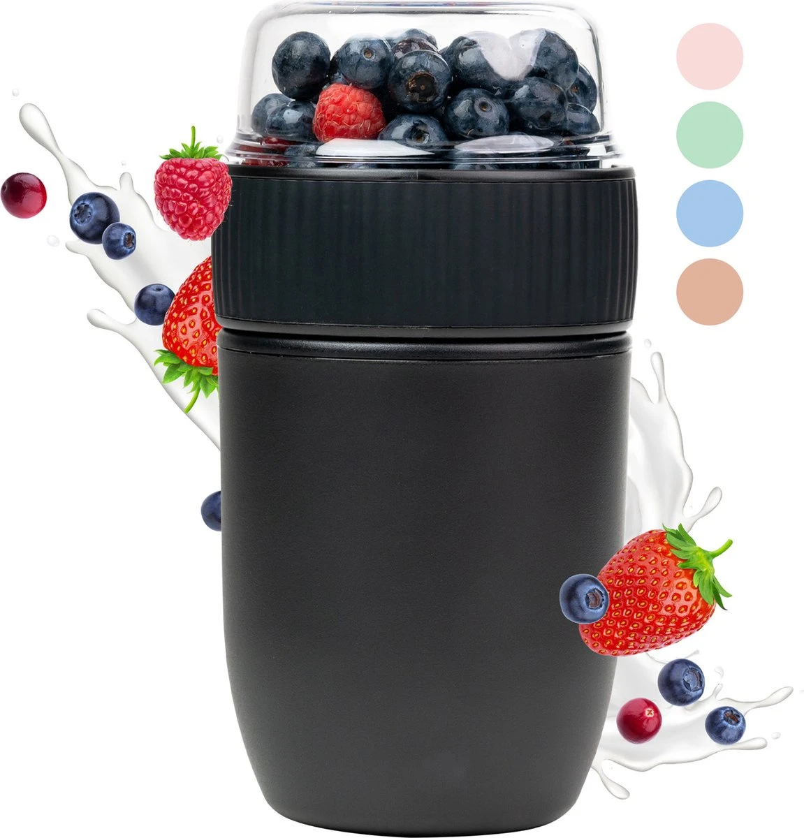 Coninx Yoghurtbeker To Go - Muesli Beker To Go - Lunchbeker - Mueslibeker 640ml (450ml+190ml) - Zwart