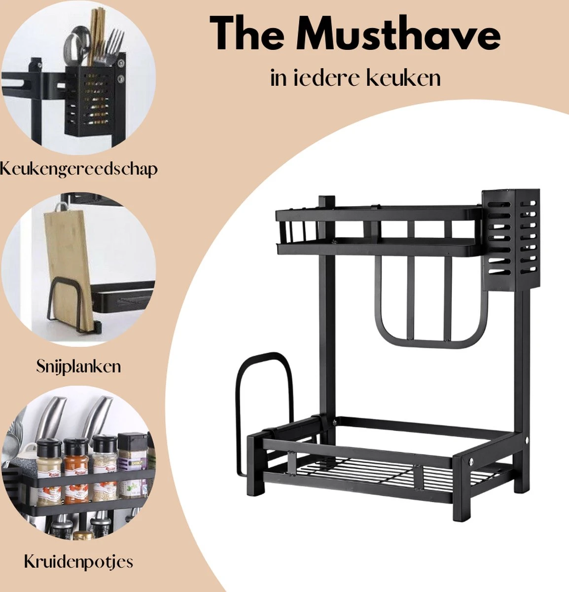 Pazzo Goods - Keuken Organizer - Keukenrek - Zwart - Metaal - 2 Laags - Multifunctioneel - Zwart - - Afbeelding 3