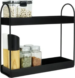 QUVIO Kruidenrek Staand - Keukenrek - Kruidencarrousel - Aanrecht Organizer -Keuken Organizer - Opbergrek - Metaal - 10 X 32 X 29 Cm - Zwart
