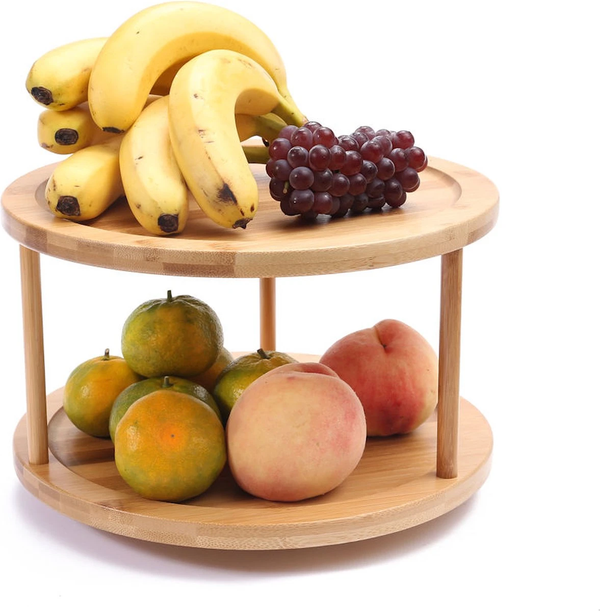 Merkloos Decopatent® Kruidenrek / Fruitschaal Bamboe - Rond - Kruiden Carrousel - Draaibaar - Staand Bamboe Specerijenrek Draaiplateau - Fruitrek - Afbeelding 2