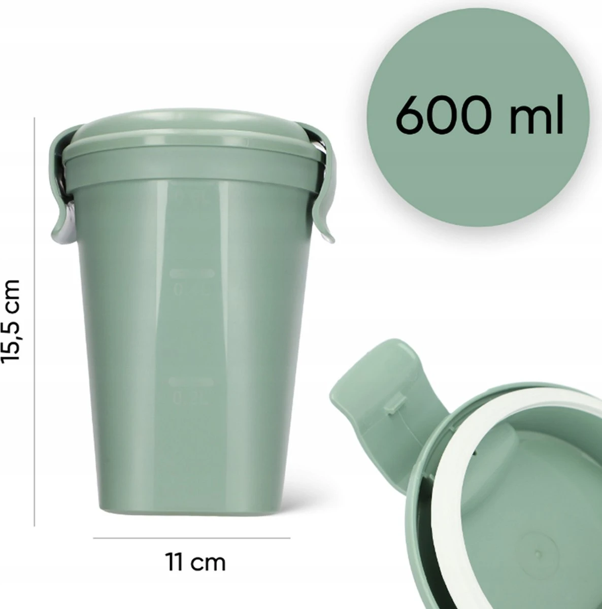 Curver Lunch & Go Beker - Magnetronbestendig - Lunchbeker – Muesli Beker - Soepbeker - Yoghurt Beker To Go – LunchBox - KoffieBeker - Salade Lunchbox - 0,6l – Groen - Afbeelding 5