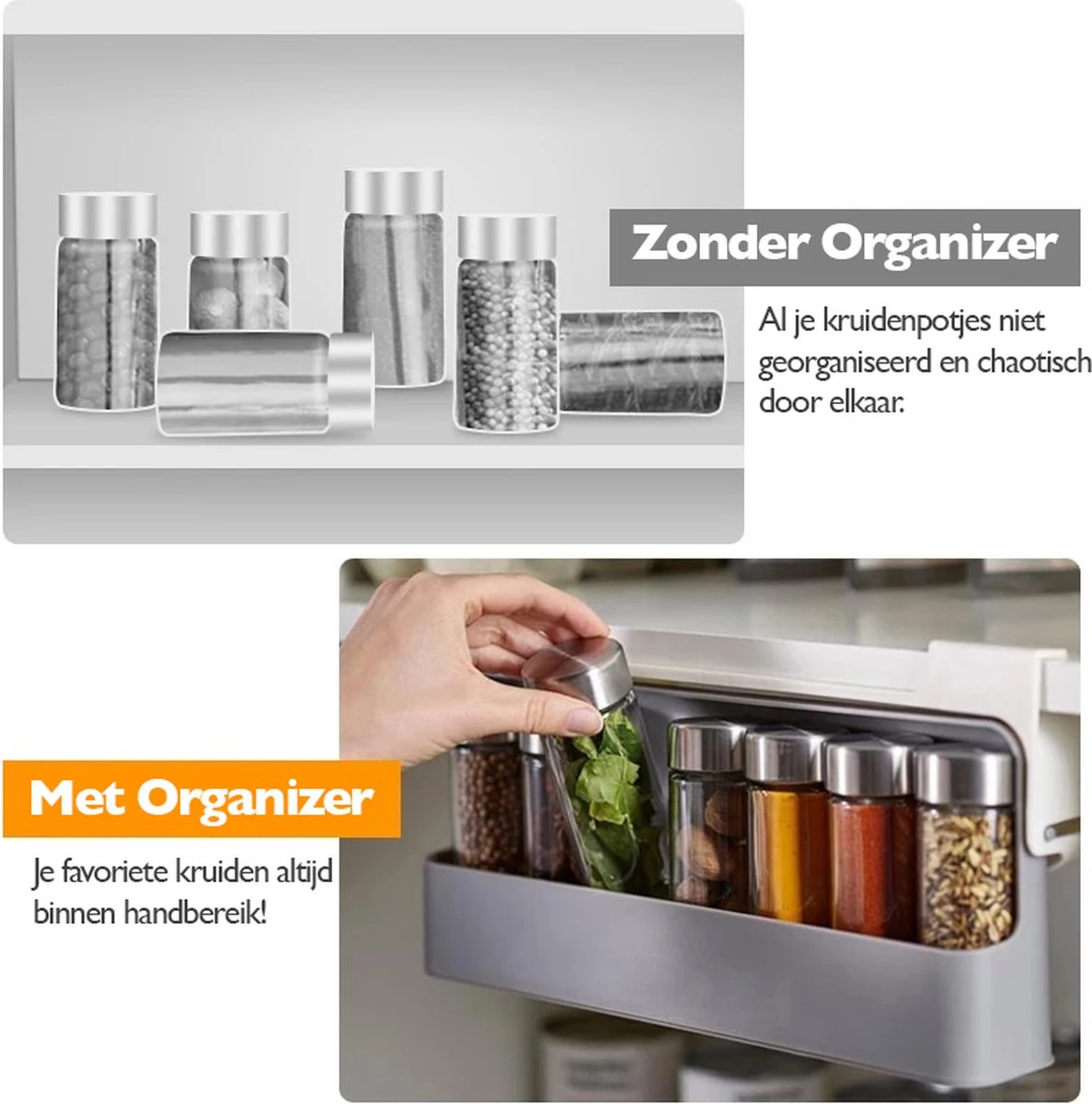 Consumerce® Ophangbaar Kruidenrek Met 7 Kruidenpotjes – Kruidenrek Ophangbaar – Kruidenrek Lade – Kruidenmolen – Kruidenrek Met Potjes – Kruidenrekken – Kruidenrek Voor Kruidenpotjes – Kruidenrekje Ophangbaar – Specerijenmolen – Specerijen Rek - Afbeelding 2