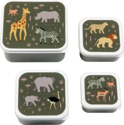 A Little Lovely Company - Brooddoos - Broodtrommel -Lunch & Snack Box Set Van 4 - Savanne