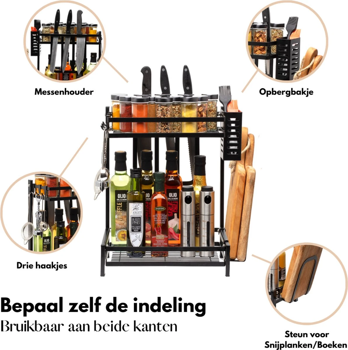 Pazzo Goods - Keuken Organizer - Keukenrek - Zwart - Metaal - 2 Laags - Multifunctioneel - Zwart - - Afbeelding 2