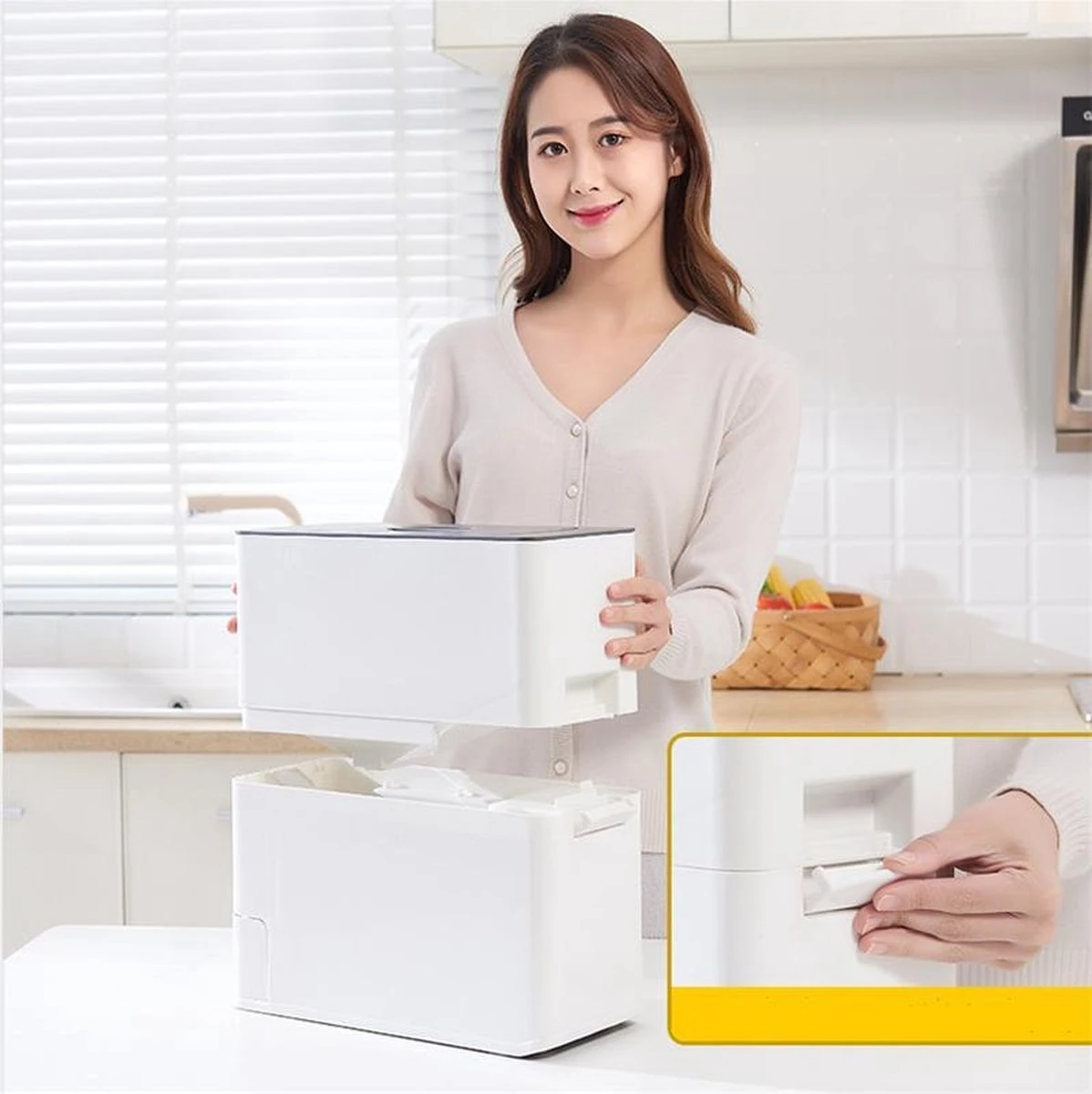 Merkloos TDR-Japans Rijst/Granen Container/Dispenser/ Opbergdoos - 6KG Inhoud - Wit - Afbeelding 13