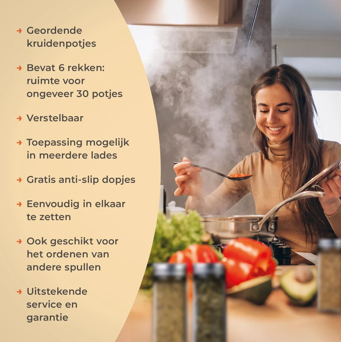 Goedewaere Kruidenrek Lade - 6 Stuks - Keuken Organizers - Keukenlade Organiser - Kruiden Organizer - Uitschuifbaar - Kunststof - Afbeelding 4