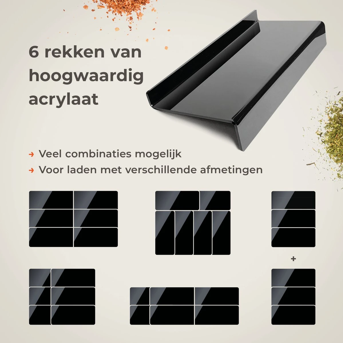 Goedewaere Kruidenrek Lade - 6 Stuks - Keuken Organizers - Keukenlade Organiser - Kruiden Organizer - Uitschuifbaar - Kunststof - Afbeelding 5