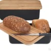Gadgy Broodtrommel Met Bamboe Deksel – Brooddoos Met Snijplank - 36x19.5x11.5 Cm- Zwart