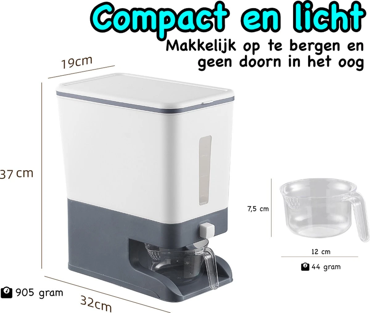 Merkloos Rijst Dispenser - Bewaarpotten - Keuken Opslag - Dispenser Cornflakes, Granen, Snoep, Noten, Voedsel - Keuken Gadgets - Opbergdoos Met Deksel - Voorraadpotten - Opbergpotten - Rijst Bewaren - Rijst Opbergdoos 10 Kg Opslag - Afbeelding 3