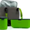 Homra Lunchset In Tas BREAQ Green - Broodtrommel - Yoghurtbeker - Koeltas - Lunch To Go - Duurzaam Kunststof - BPA Vrij - Lunchtrommel - Magnetron, Diepvries, Vaatwasser Bestendig - Grijs Met Groen - Picknick - Kantoor - School - Vers Houden