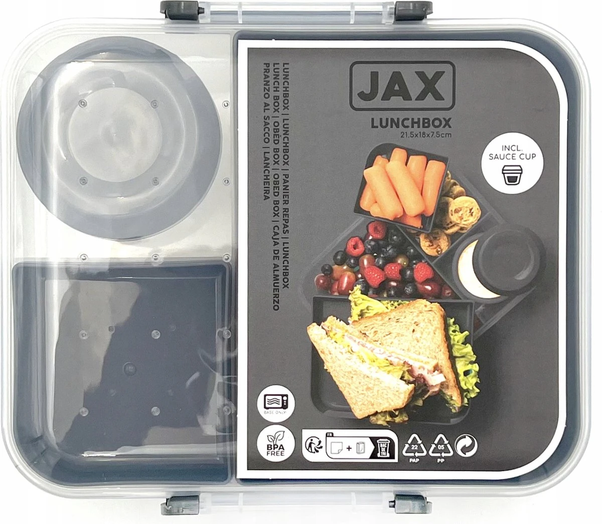 Lunchbox - Broodtrommel Inclusief Sausbeker - 3 Compartimenten - Saladebox - Brooddoos Met Yoghurtpotje - Afbeelding 7