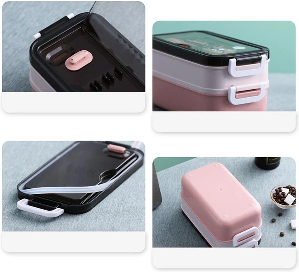 Lunchbox - Meal Prep Bakjes - Lunch Box Met Deksel - Meal Prep – Bento Box - Lunchtrommel Met Bestek Blauw - Afbeelding 15