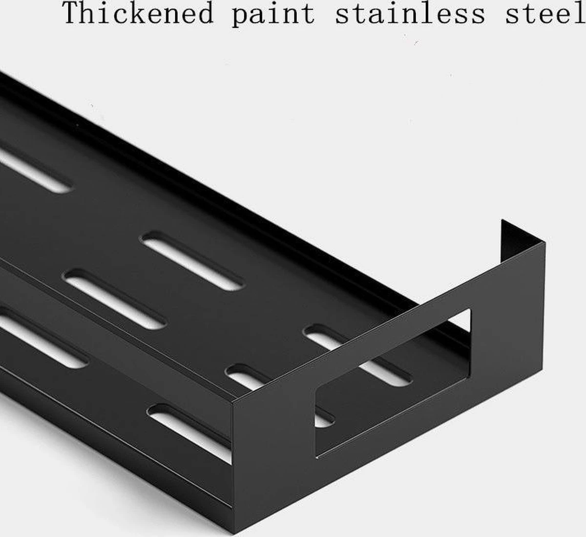 Merkloos Kruidenrek / Opbergrek - RVS - Perforatievrij Aan De Muur Gemonteerd - 50x13x6 Cm - Zwart - Afbeelding 6