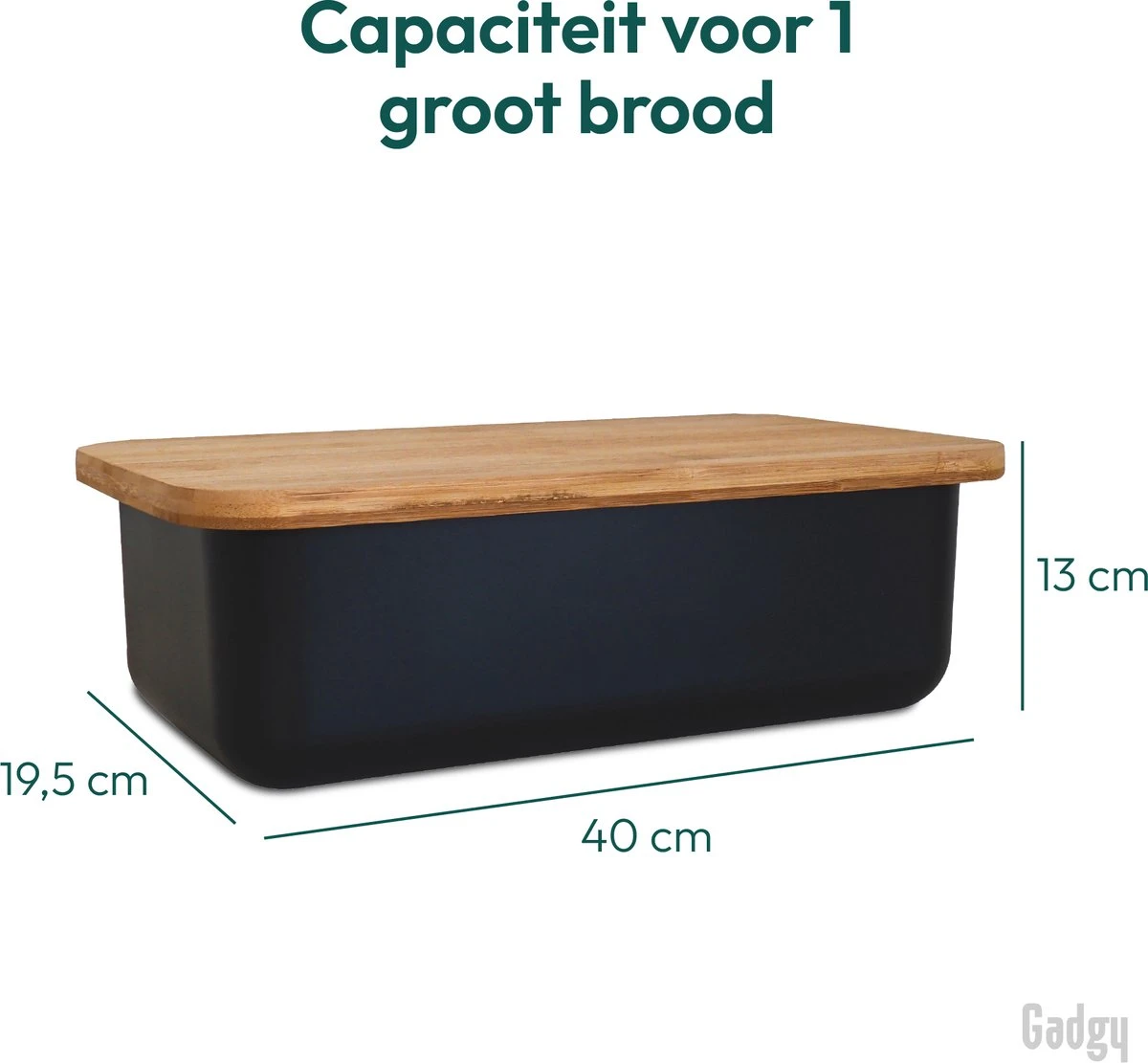 Gadgy Broodtrommel Met Bamboe Deksel – Brooddoos Met Snijplank - 36x19.5x11.5 Cm- Zwart - Afbeelding 7