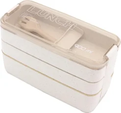 Lunchbox - Meal Prep Bakjes - Lunch Box Met Deksel - Meal Prep – Bento Box - Lunchtrommel Met Bestek Beige