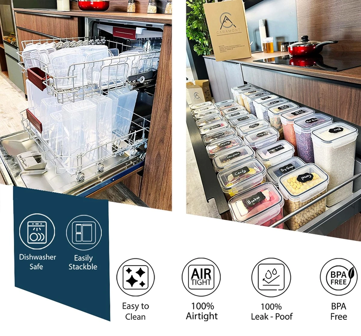 Empyrea Set Van 24 Luchtdichte Vershouddozen, Voorraad Bussen Opslag En Organisatie, Keuken En Voedselcontainer, Voorraadpotten Van Kunststof, BPA-vrij, 72 Etiketten, 3 Markers En 8 Lepels Meegeleverd | Keuken Organizer Voorraadcontainers - Afbeelding 4