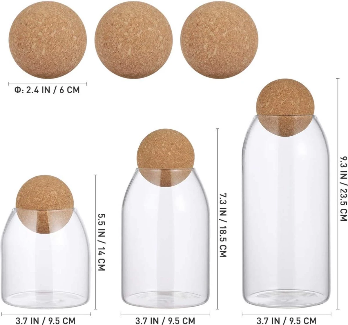 Igoods Helderglazen - Voorraadpot Met Kurkbal - Thee- En Koffiebus Met Bolvormig Houten Deksel - Voedselblikken - Keukenopslag - Opslagpotten - Afbeelding 3