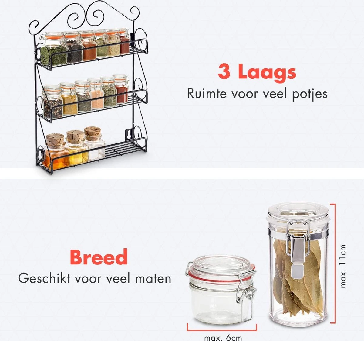 KitchenBrothers Kruidenrek - Staand En Ophangbaar - Voor 21 Potjes - 3 Laags - Metaal - Afbeelding 4