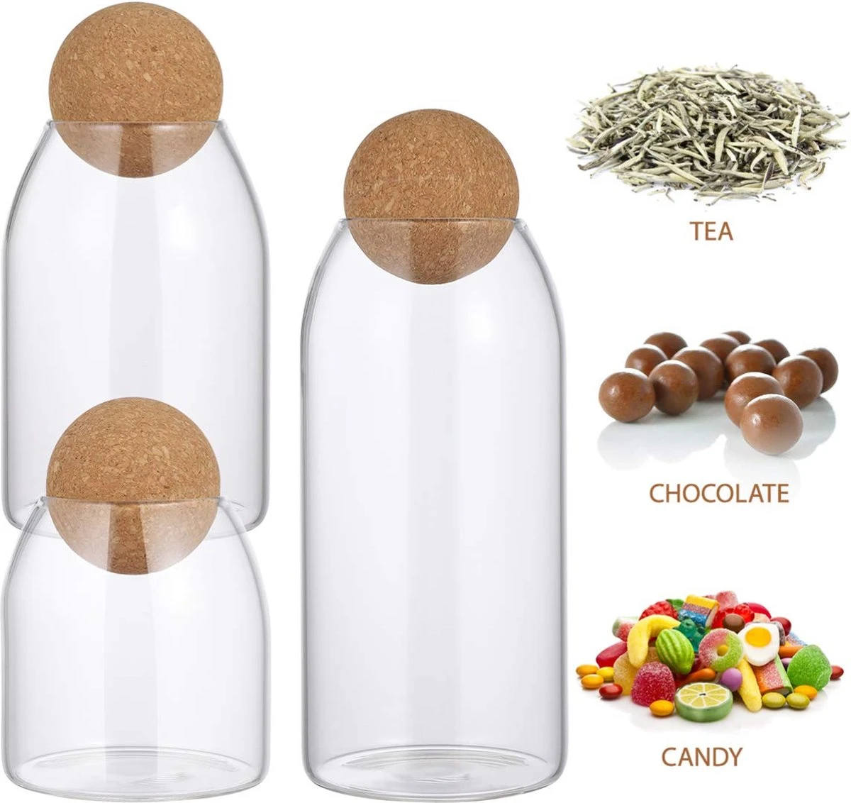 Igoods Helderglazen - Voorraadpot Met Kurkbal - Thee- En Koffiebus Met Bolvormig Houten Deksel - Voedselblikken - Keukenopslag - Opslagpotten - Afbeelding 7