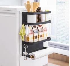 Merkloos Multifunctioneel Ophangbaar Keukenrek Of Badrek- Multifunctioneel Organiser - Magnetisch - Zwart