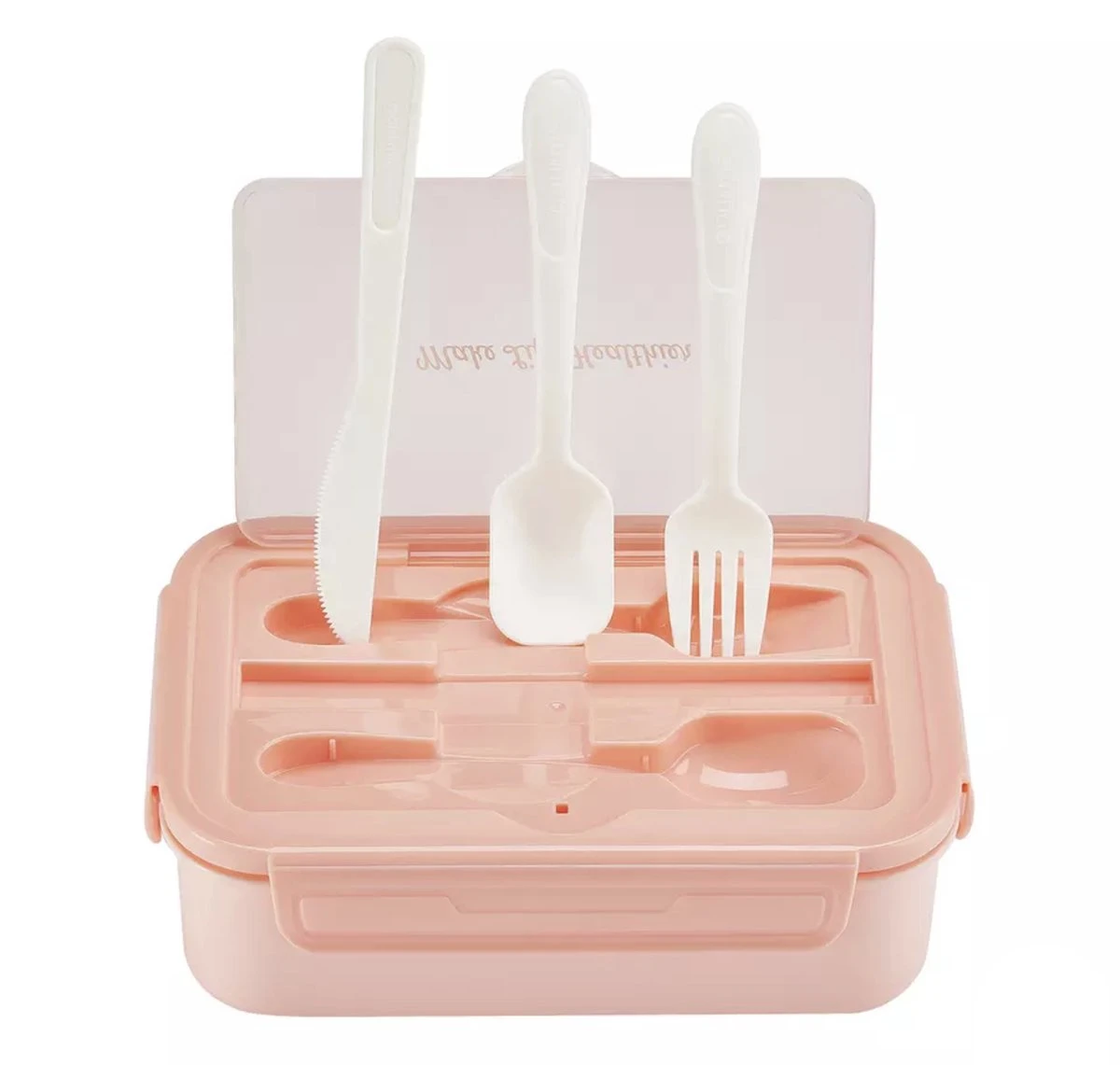 Consumerce® Premium Lunchbox Met 3 Vakken En Bestek Roze – Lunchbox Volwassenen – Japanse Bento Box – Lunchbox Kinderen – Lunchbox Volwassenen Compartimenten – Brooddoos Volwassenen – Broodtrommel – Lunchtrommel – Salade Lunchbox – Saladebox - Afbeelding 2