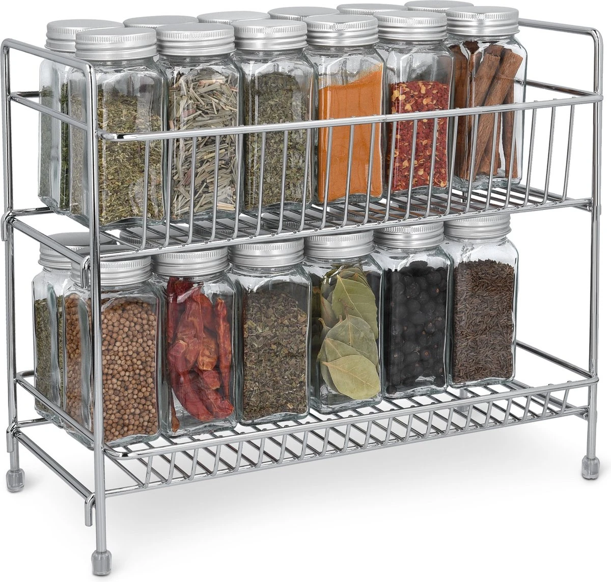 Navaris Stalen Kruidenrekje 2 Laags - Kruidenrek Staand - Rek Voor Kruidenpotjes En Glaasjes - Multifunctionele Organizer Voor Keuken En Badkamer