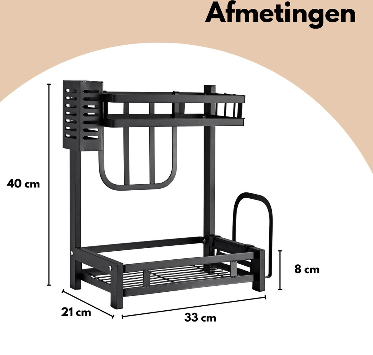 Pazzo Goods - Keuken Organizer - Keukenrek - Zwart - Metaal - 2 Laags - Multifunctioneel - Zwart - - Afbeelding 4