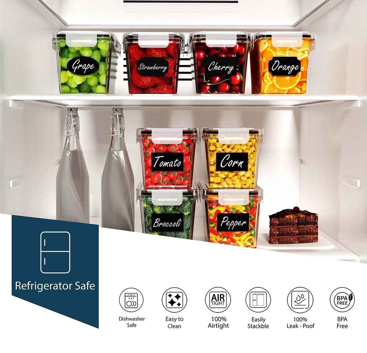 Empyrea Set Van 24 Luchtdichte Vershouddozen, Voorraad Bussen Opslag En Organisatie, Keuken En Voedselcontainer, Voorraadpotten Van Kunststof, BPA-vrij, 72 Etiketten, 3 Markers En 8 Lepels Meegeleverd | Keuken Organizer Voorraadcontainers - Afbeelding 5