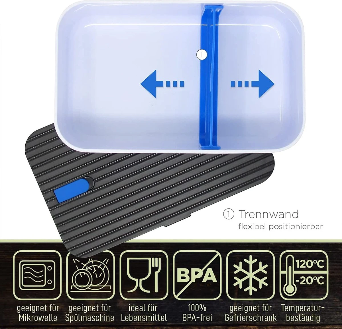 IFancy Lunchbox Tasty - Bento Lunch Box 1000ml - Dicht & Lekvrij Voor Kinderen & Volwassenen - Kantoor & School - BPA Vrij - Vaatwasser Magnetron & Vriezer Lunch Box (Blauw) - Afbeelding 4