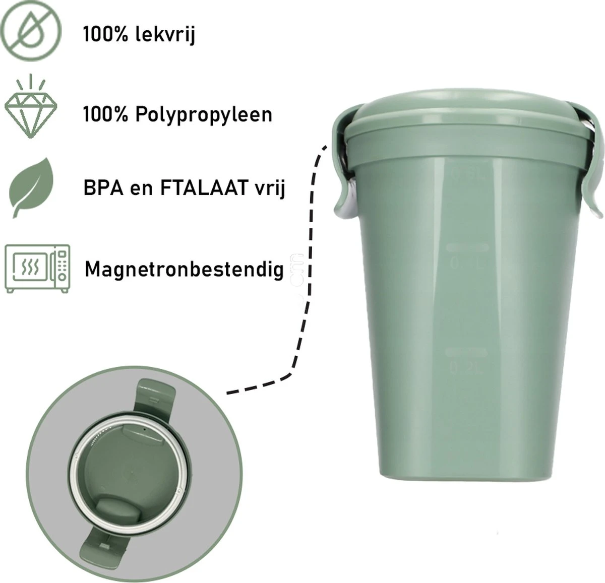 Curver Lunch & Go Beker - Magnetronbestendig - Lunchbeker – Muesli Beker - Soepbeker - Yoghurt Beker To Go – LunchBox - KoffieBeker - Salade Lunchbox - 0,6l – Groen - Afbeelding 3