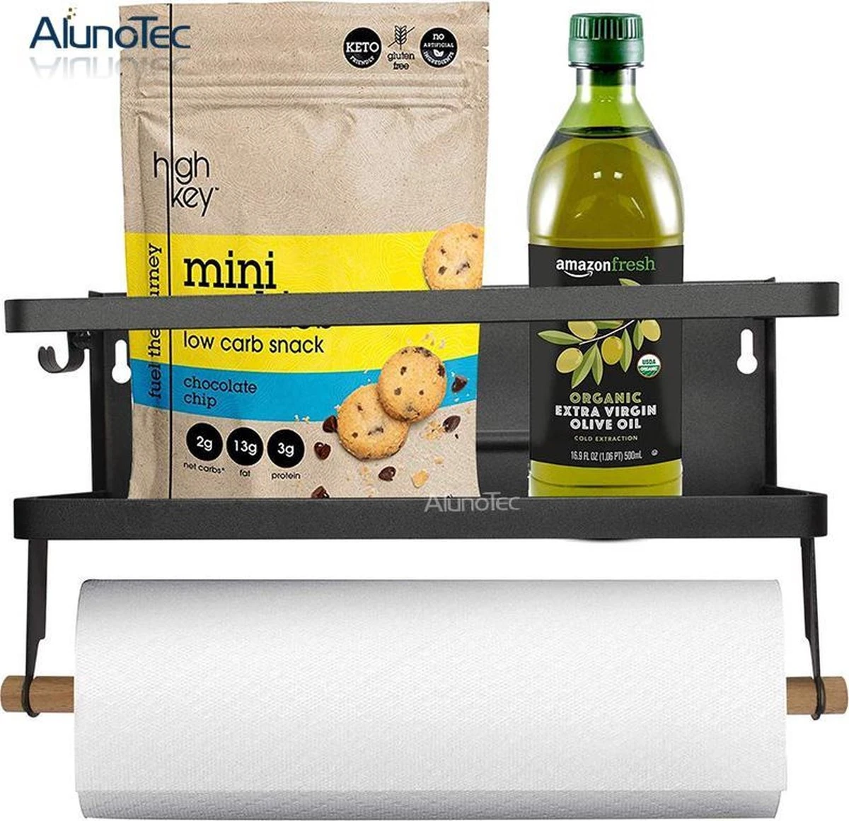 Merkloos Kruidenrek Zwart - Multifunctioneel Ophangbaar Keukenrek - Keukenrolhouder Zwart - Multifunctioneel Kruidenrek - Magnetisch Kruidenrek - Keuken Organizer - Koelkast Rek