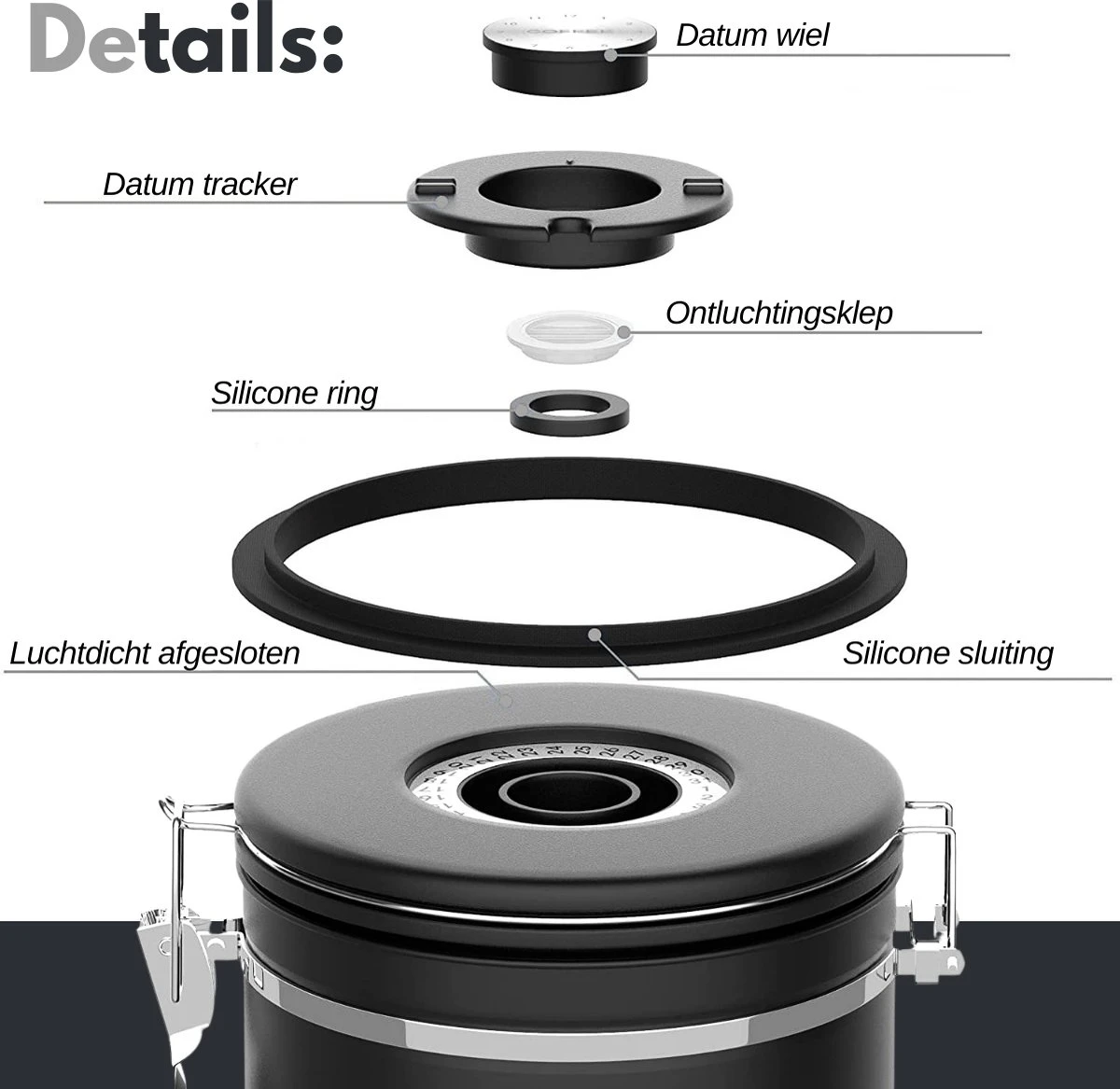 VAIVE Koffieblik - Koffiebus - Koffieblikbewaarblik - Bewaarbus Koffie - Voorraadpotten - Voorraadbussen - Voorraadbus -1.8L - Afbeelding 5
