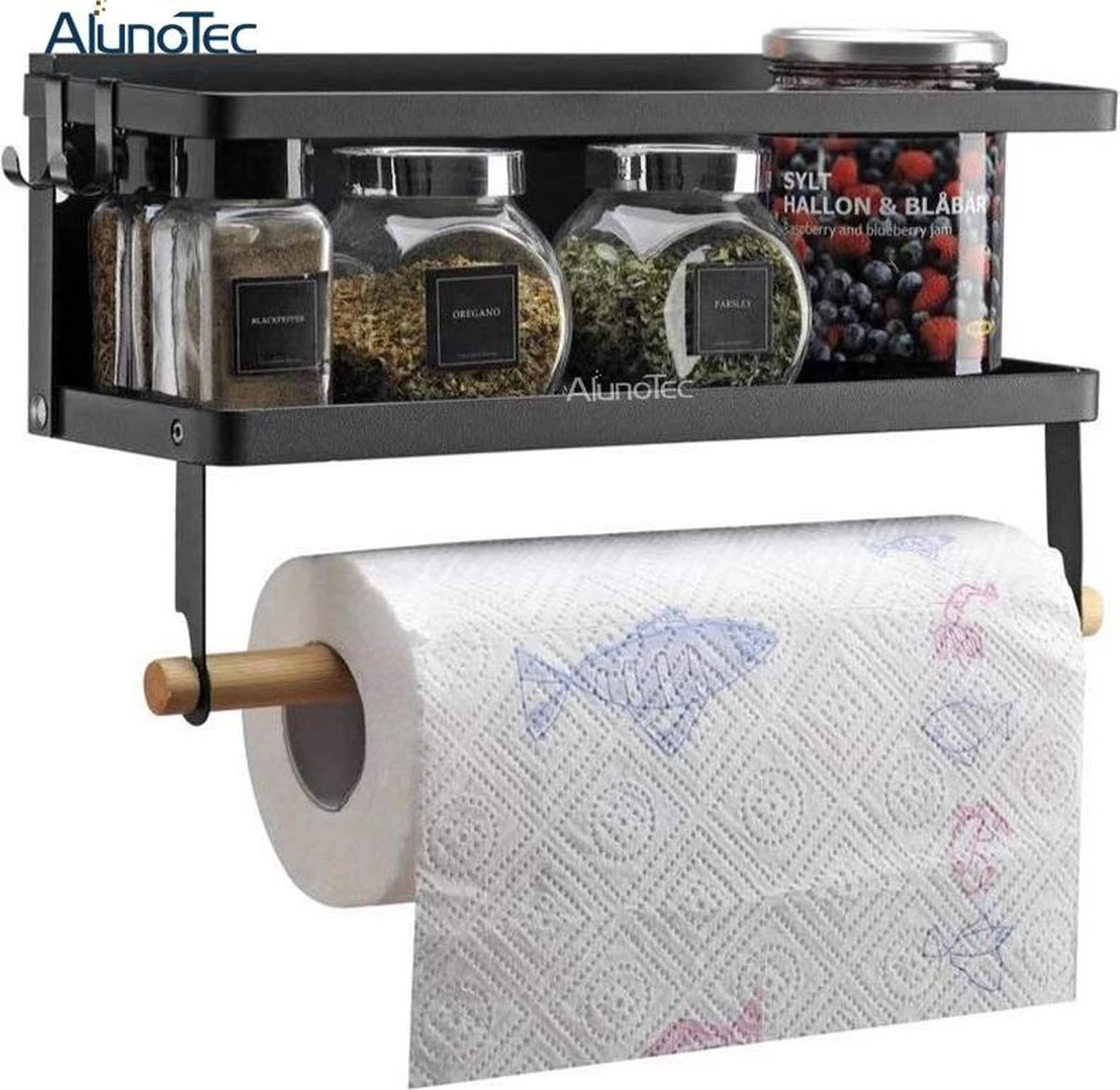 Merkloos Kruidenrek Zwart - Multifunctioneel Ophangbaar Keukenrek - Keukenrolhouder Zwart - Multifunctioneel Kruidenrek - Magnetisch Kruidenrek - Keuken Organizer - Koelkast Rek - Afbeelding 7