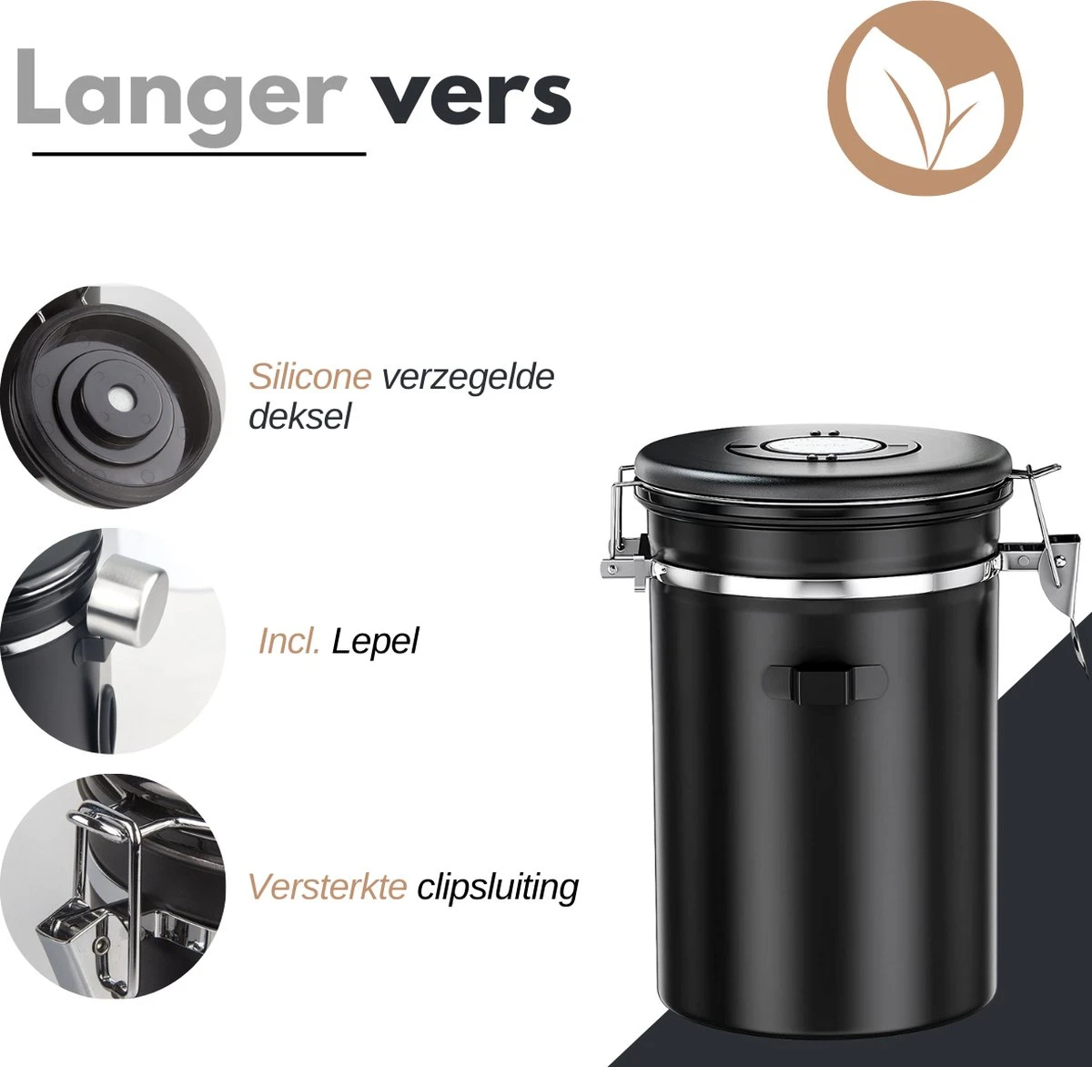 VAIVE Koffieblik - Koffiebus - Koffieblikbewaarblik - Bewaarbus Koffie - Voorraadpotten - Voorraadbussen - Voorraadbus -1.8L - Afbeelding 4