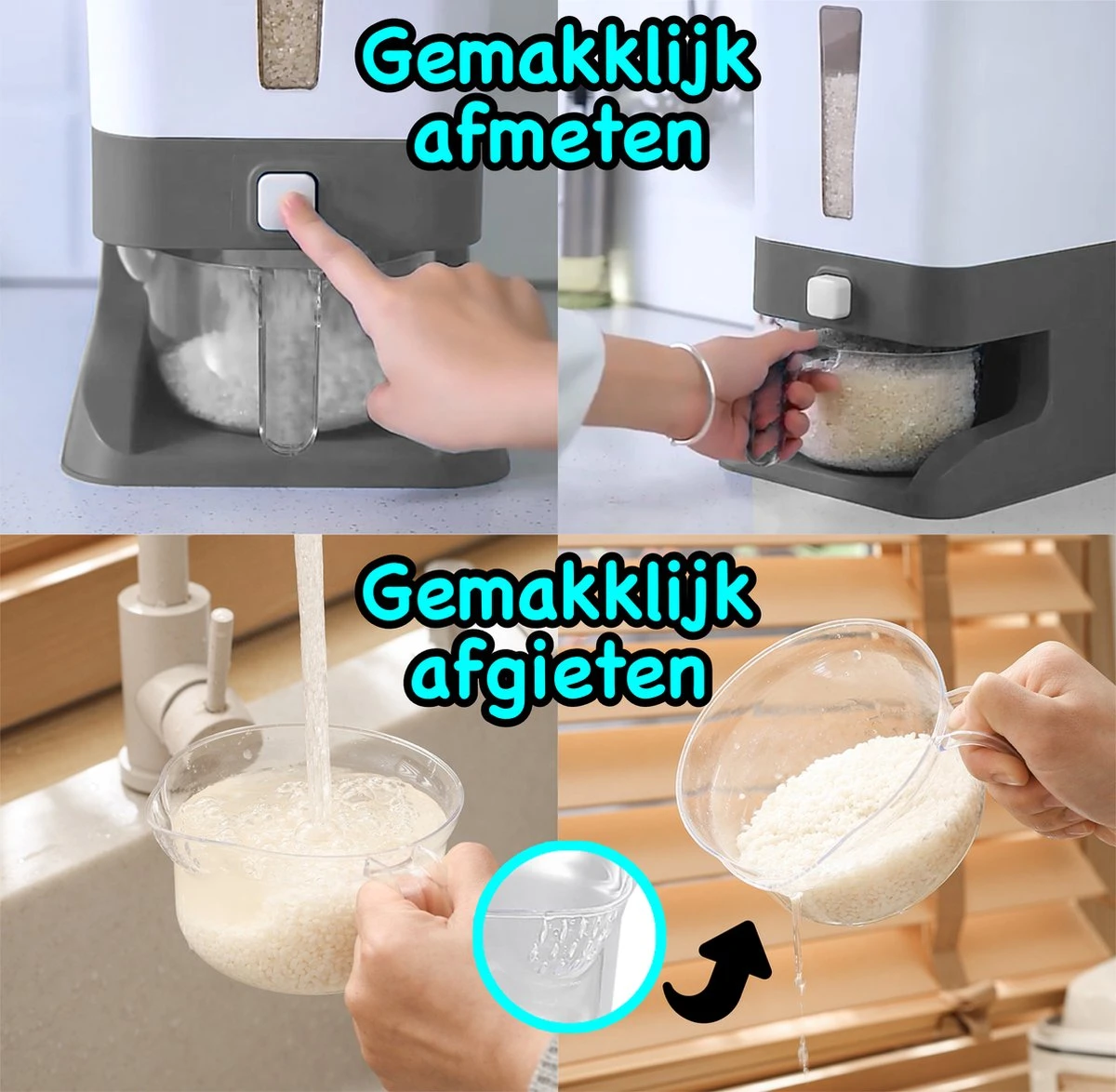 Merkloos Rijst Dispenser - Bewaarpotten - Keuken Opslag - Dispenser Cornflakes, Granen, Snoep, Noten, Voedsel - Keuken Gadgets - Opbergdoos Met Deksel - Voorraadpotten - Opbergpotten - Rijst Bewaren - Rijst Opbergdoos 10 Kg Opslag - Afbeelding 4
